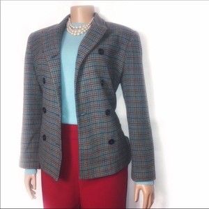 Petite Sophisticate Tweed Blazer Jacket Wool  Houndstooth multicolored Size 12P